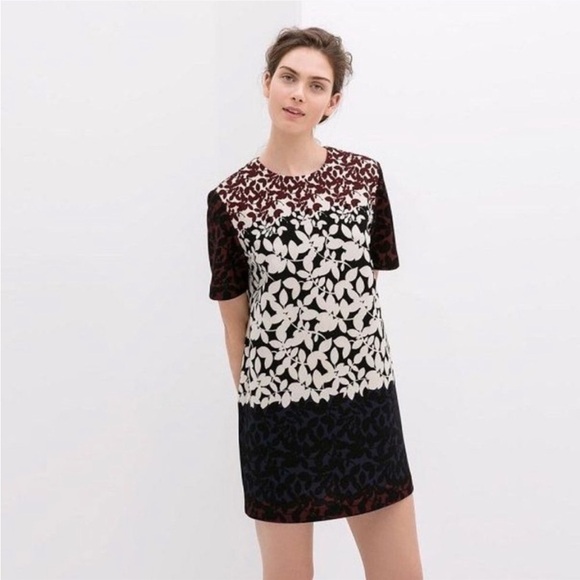 ⭐️Zara,Woman,Color Block-Print,Short Sleeve Dress,Burgundy/Navy/White,Size Small - Picture 1 of 14